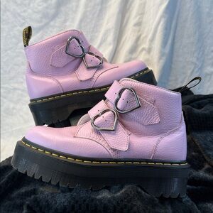 Devon Heart Leather Platform Doc Martens - Light Pink, Size 8